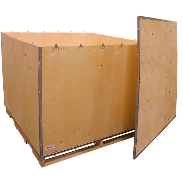 Global Industrial 59-1/4 in x 59 1/4 in x 48 in 6 Panel Shipping Crate, Brown, Plywood B2352206 - main